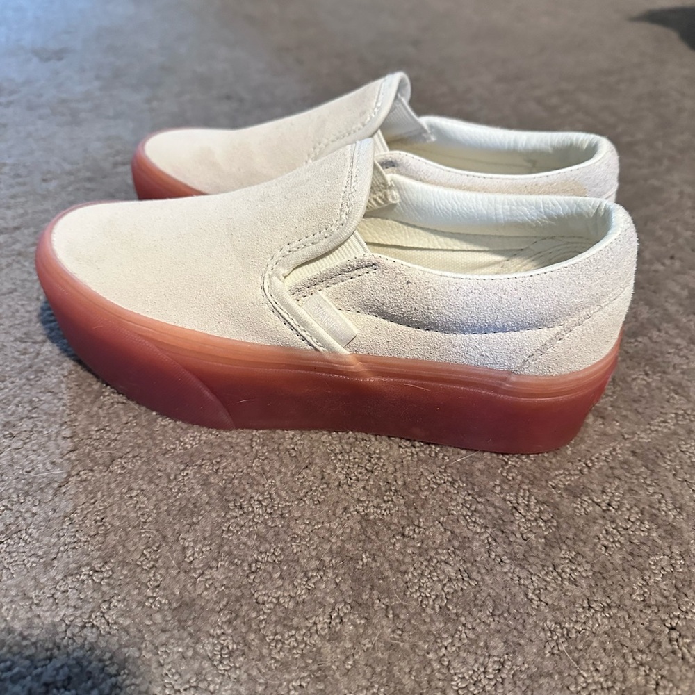 Vans White and Red Platform Shoes
